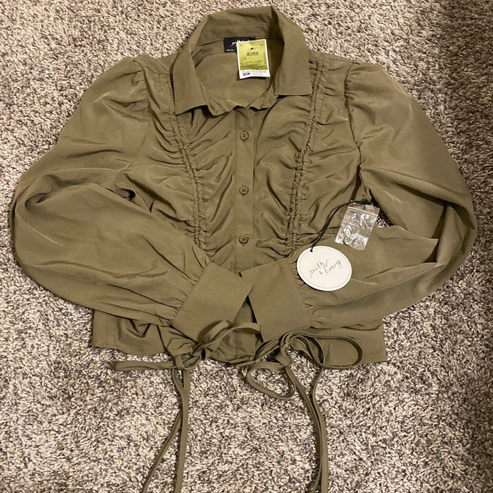 Blouse, milk & honey, size: Juniors S, color: forest green